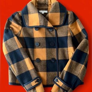 LOFT cropped buffalo Plaid Peacoat Jacket